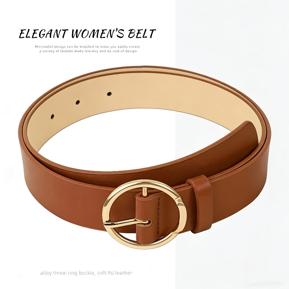 Women's Belt - 's Set 4Pcs - Retro Gold Metal Buckle Adjustable Fashion Waist for Jeans - product detail view 2