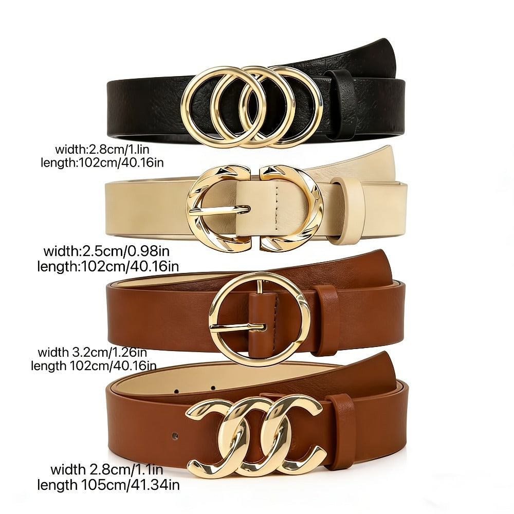 Women's Belt - 's Set 4Pcs - Retro Gold Metal Buckle Adjustable Fashion Waist for Jeans - product detail view 5