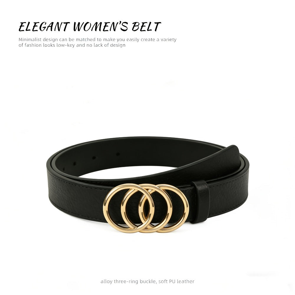 Women's Belt - 's Set 4Pcs - Retro Gold Metal Buckle Adjustable Fashion Waist for Jeans - product detail view 6