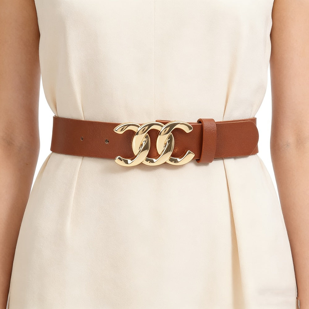 Women's Belt - 's Set 4Pcs - Retro Gold Metal Buckle Adjustable Fashion Waist for Jeans - product detail view 9
