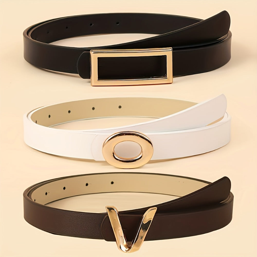 Women's Belt - 's Set 6Pcs - PU Leather with Metal Buckle Multi Style, Black Beige Brown - product detail view 3