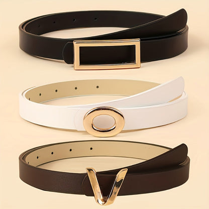Women's Belt - 's Set 6Pcs - PU Leather with Metal Buckle Multi Style, Black Beige Brown - product detail view 3