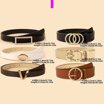 Women's Belt - 's Set 6Pcs - PU Leather with Metal Buckle Multi Style, Black Beige Brown - product detail view 4