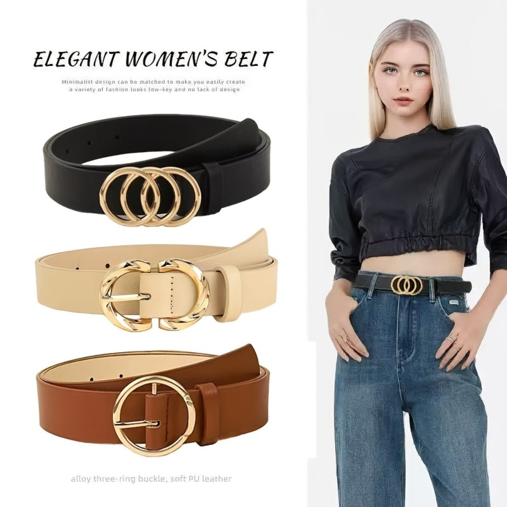 Women's Belt - 's Set 6Pcs - PU Leather with Metal Buckle Multi Style, Black Beige Brown - product detail view 7