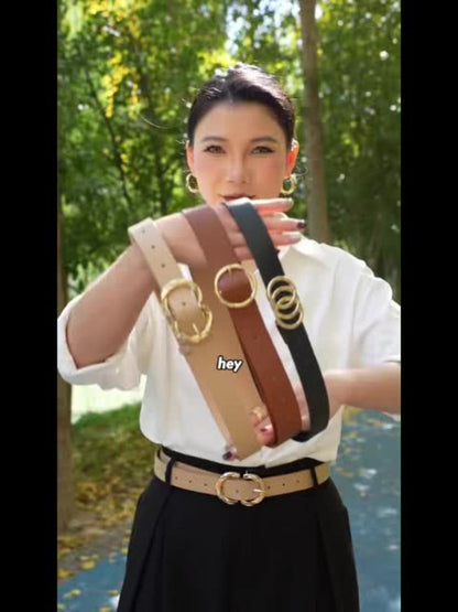 Women's Belt - 's Set 6Pcs - PU Leather with Metal Buckle Multi Style, Black Beige Brown - product detail view 9