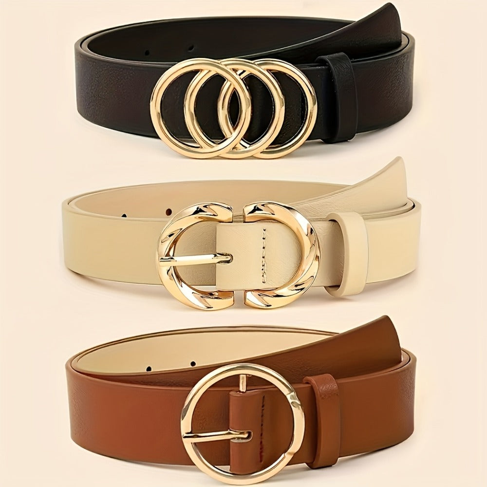 Women's Belt - 's Set 6Pcs - PU Leather with Metal Buckle Multi Style, Black Beige Brown - product detail view 10