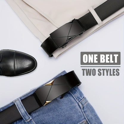 Men's Belt - 's Sliding Automatic Buckle No Hole Ratchet Design Black Adjustable - product detail view 6