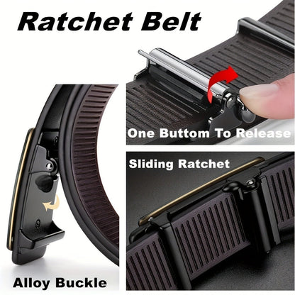 Men's Belt - 's Sliding Automatic Buckle No Hole Ratchet Design Black Adjustable - product detail view 7