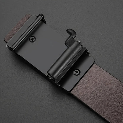 Men's Belt - 's Sliding Automatic Buckle No Hole Ratchet Design Black Adjustable - product detail view 9