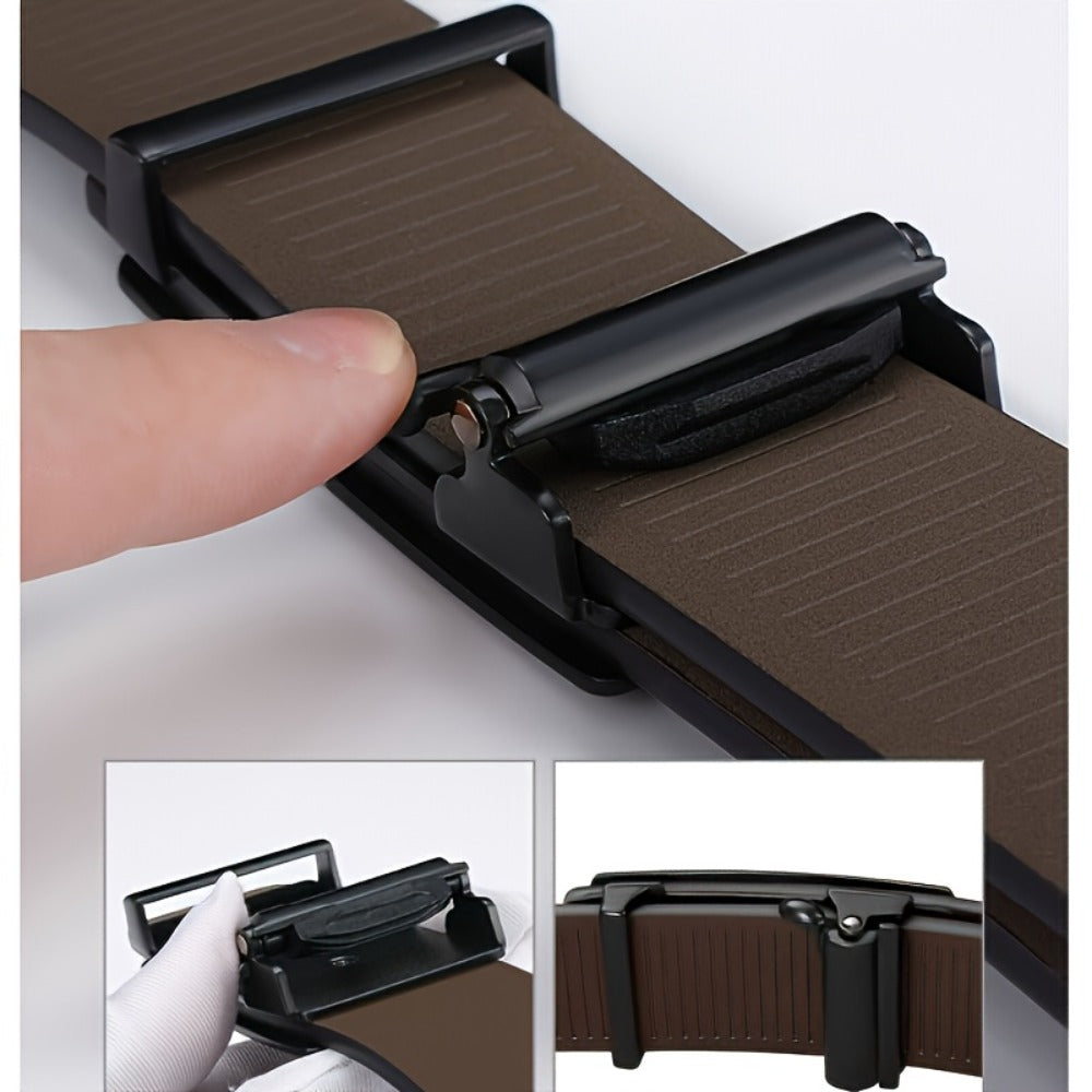 Men's Belt - 's Sliding Automatic Buckle No Hole Ratchet Design Black Adjustable - product detail view 11