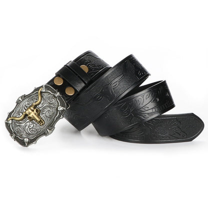 Men's Belt - 's Western Cowboy Set 2-Pack Bull Buckle Embossed Floral Faux Leather - product detail view 8