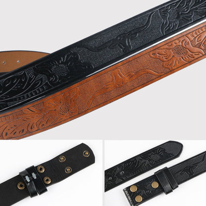 Men's Belt - 's Western Cowboy Set 2-Pack Bull Buckle Embossed Floral Faux Leather - product detail view 11