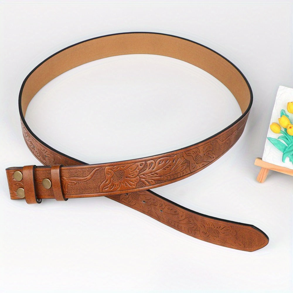 Men's Belt - 's Western Cowboy Set 2-Pack Bull Buckle Embossed Floral Faux Leather - product detail view 12
