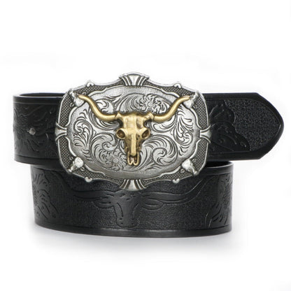 Men's Belt - 's Western Cowboy Set 2-Pack Bull Buckle Embossed Floral Faux Leather - product detail view 13