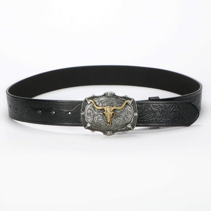 Men's Belt - 's Western Cowboy Set 2-Pack Bull Buckle Embossed Floral Faux Leather - product detail view 14