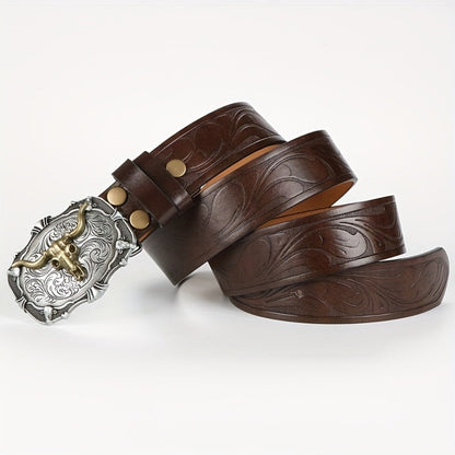 Men's Belt - 's Western Cowboy Set 2-Pack Bull Buckle Embossed Floral Faux Leather - product detail view 15