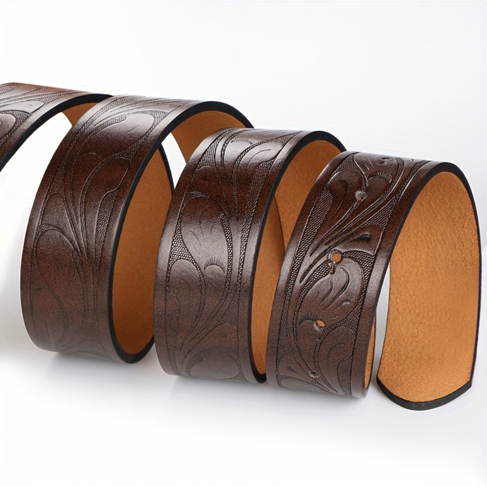 Men's Belt - 's Western Cowboy Set 2-Pack Bull Buckle Embossed Floral Faux Leather - product detail view 16