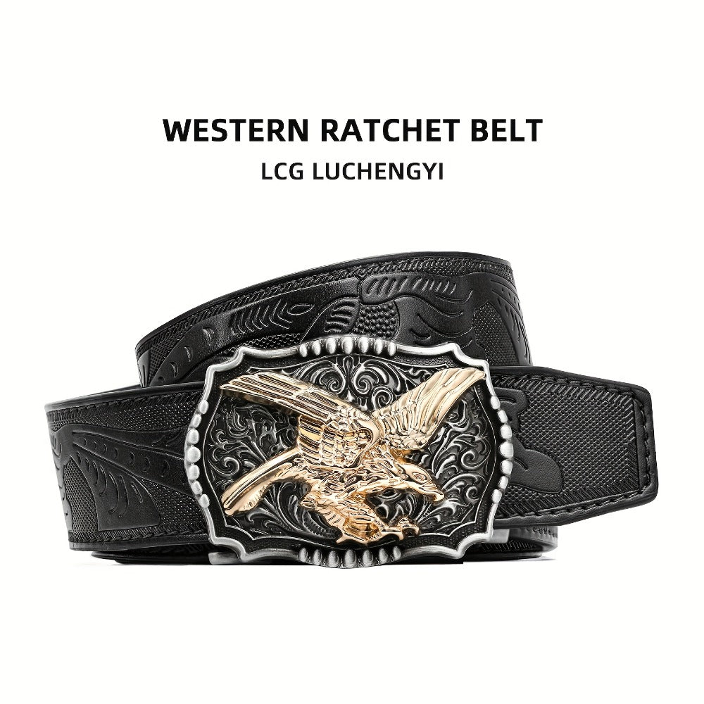 Men's Belt - 's Western Ratchet Faux Leather Sliding Automatic Click Buckle Hawk Horse - main product view