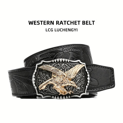 Men's Belt - 's Western Ratchet Faux Leather Sliding Automatic Click Buckle Hawk Horse - main product view