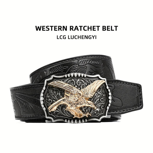 Men's Belt - 's Western Ratchet Faux Leather Sliding Automatic Click Buckle Hawk Horse - main product view