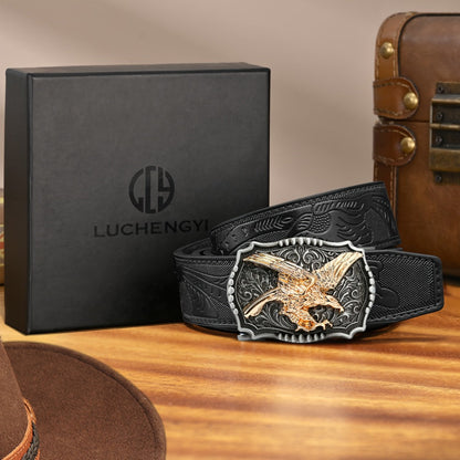 Men's Belt - 's Western Ratchet Faux Leather Sliding Automatic Click Buckle Hawk Horse - product detail view 8