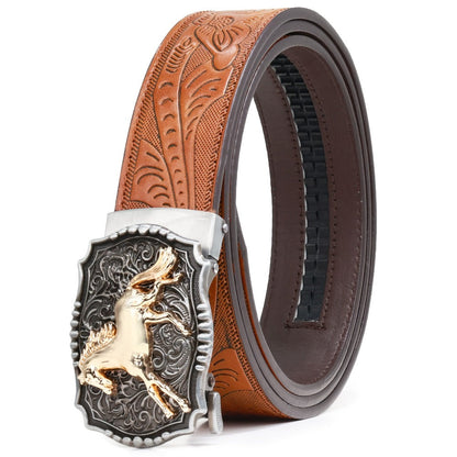 Men's Belt - 's Western Ratchet Faux Leather Sliding Automatic Click Buckle Hawk Horse - product detail view 12
