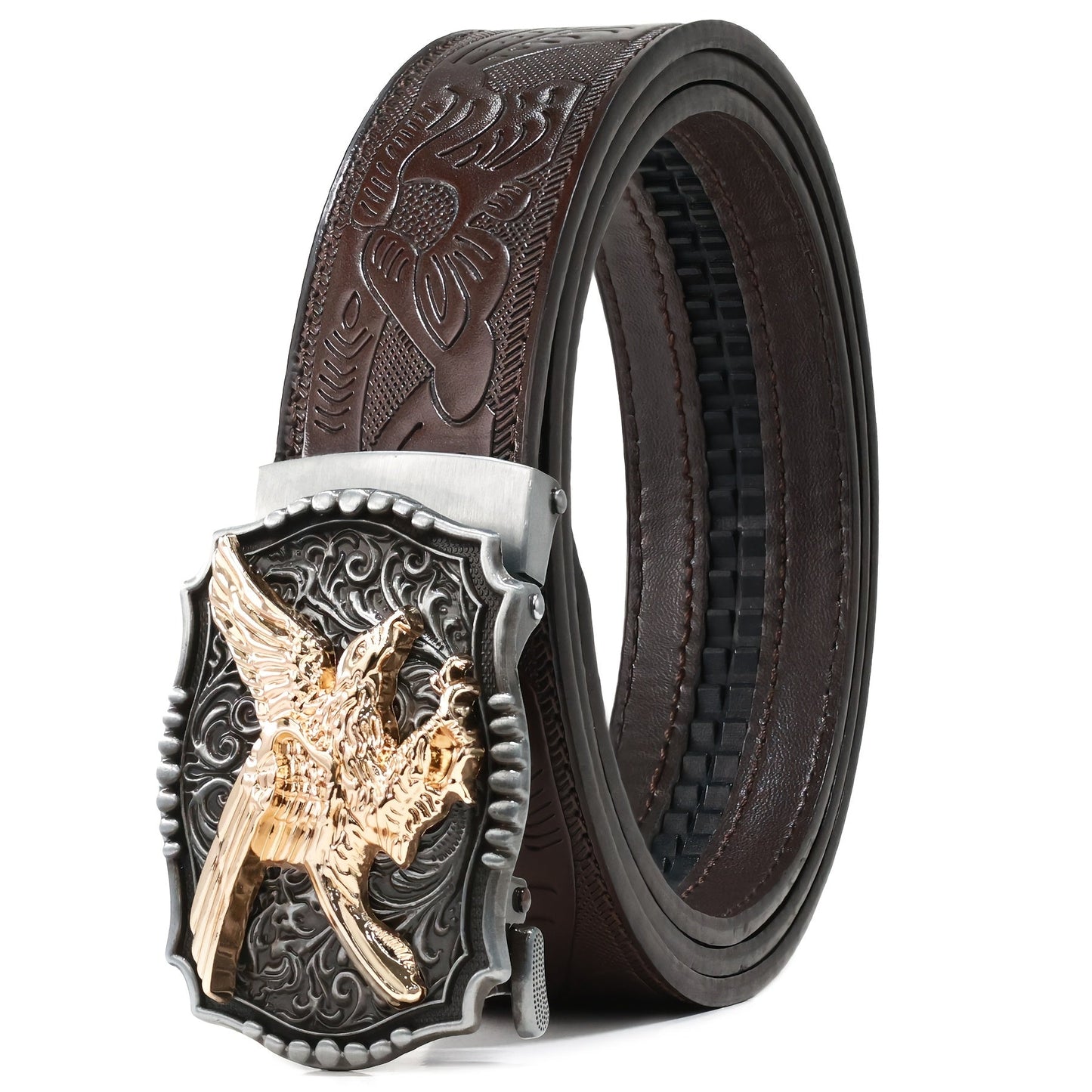Men's Belt - 's Western Ratchet Faux Leather Sliding Automatic Click Buckle Hawk Horse - product detail view 20