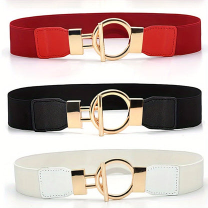 Women's Belt - 's Wide Waist Set 3 Pack Elastic Round Buckle Solid Color Waistband Cinch - main product view
