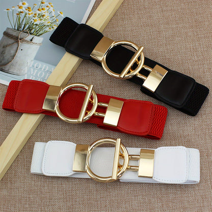 Women's Belt - 's Wide Waist Set 3 Pack Elastic Round Buckle Solid Color Waistband Cinch - product detail view 16