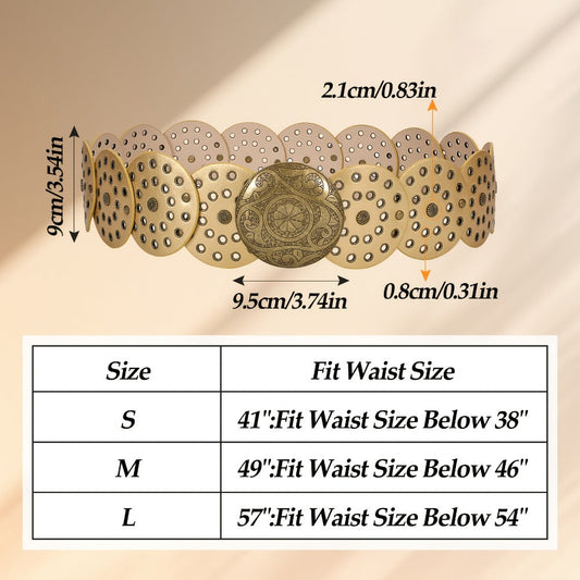 Women's Belt - 's Wide Western Faux Leather Hollow Disc Buckle Cowgirl Waist for Jeans - product detail view 2