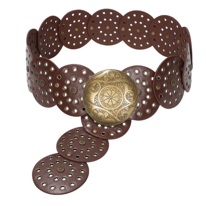 Women's Belt - 's Wide Western Faux Leather Hollow Disc Buckle Cowgirl Waist for Jeans - product detail view 3