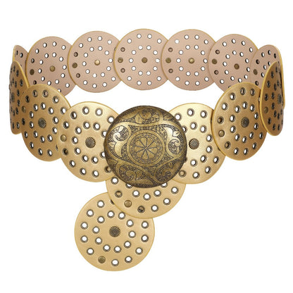 Women's Belt - 's Wide Western Faux Leather Hollow Disc Buckle Cowgirl Waist for Jeans - product detail view 6