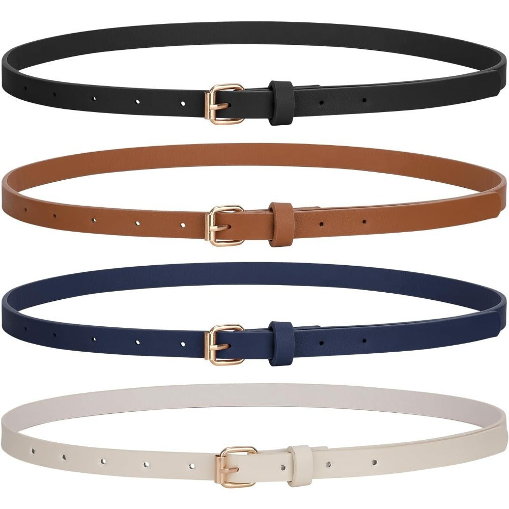 Women's Belt - Skinny for 4Pcs Set - Adjustable Thin PU Leather Dress with Hollow-Out - main product view