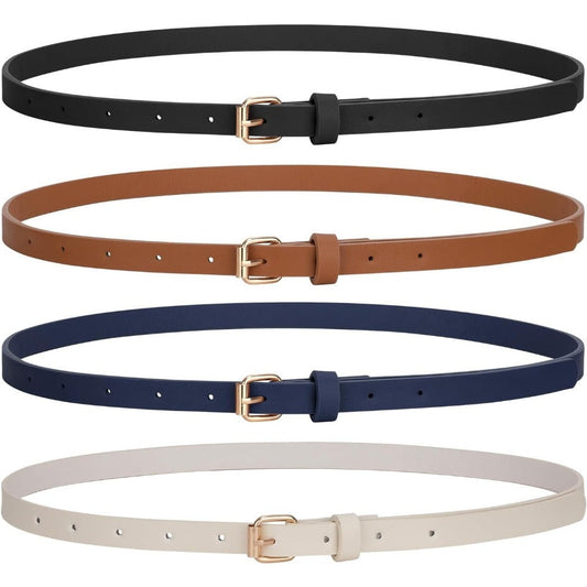 Women's Belt - Skinny for 4Pcs Set - Adjustable Thin PU Leather Dress with Hollow-Out - main product view
