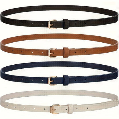Women's Belt - Skinny for 4Pcs Set - Adjustable Thin PU Leather Dress with Hollow-Out - product detail view 7