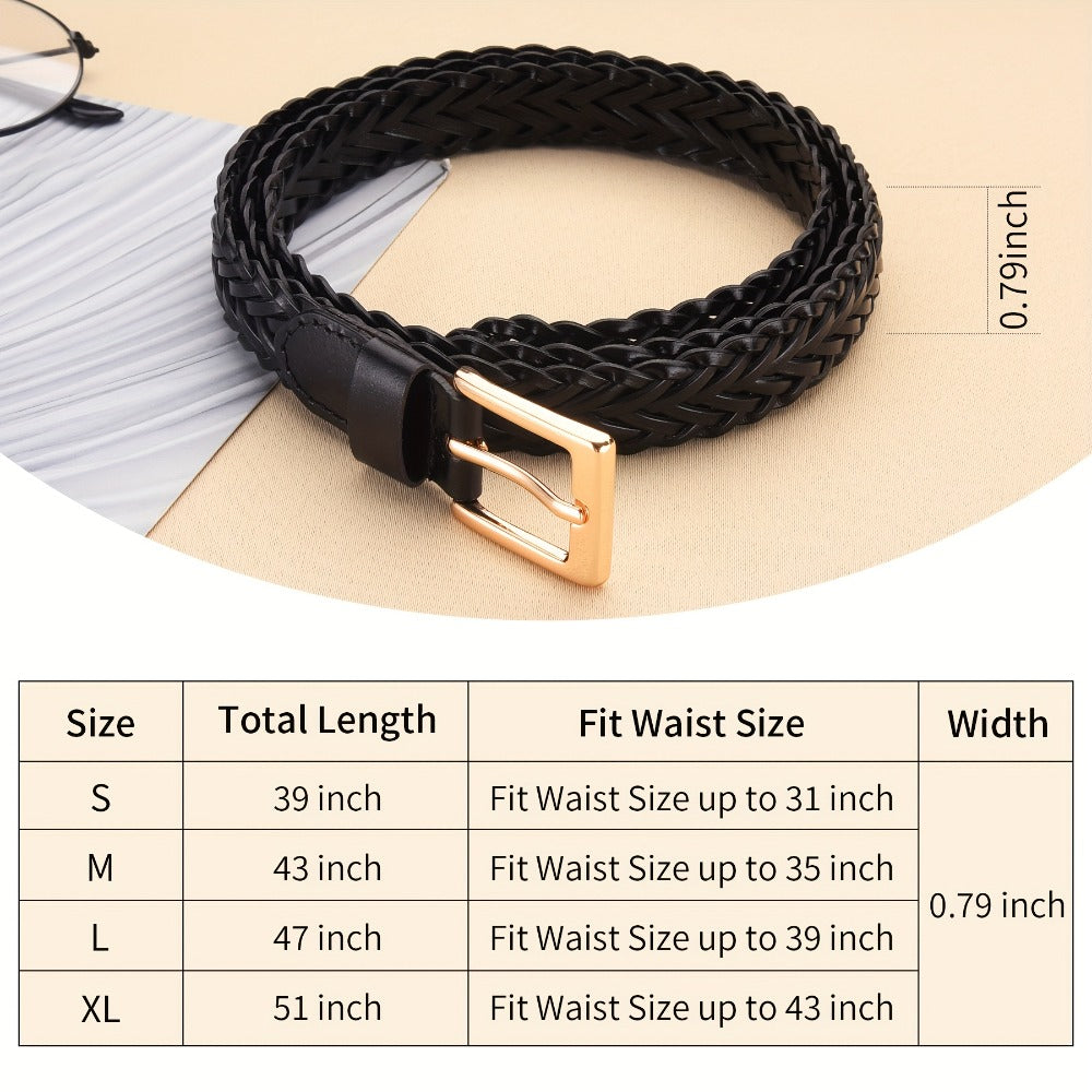 Women's Belt - Skinny Braided for 2 Pack - 3/4" Thin Woven Waist Set for Dresses Jeans - product detail view 2