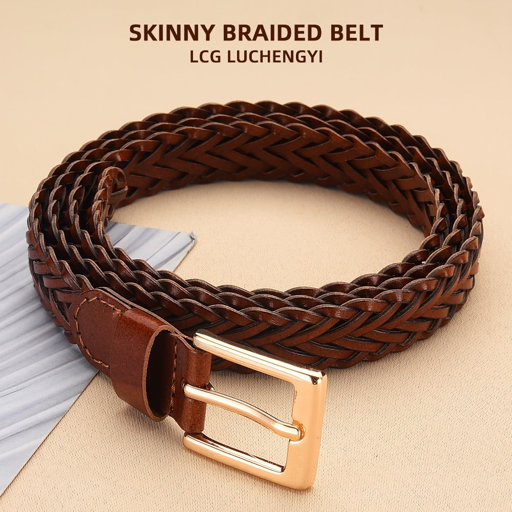 Women's Belt - Skinny Braided for 2 Pack - 3/4" Thin Woven Waist Set for Dresses Jeans - product detail view 3
