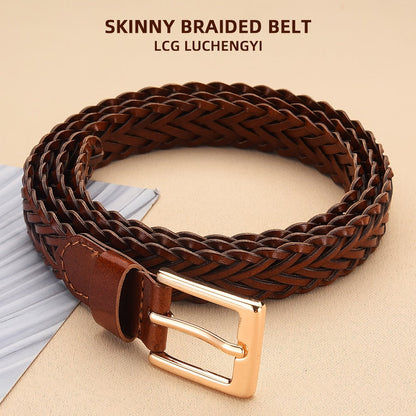 Women's Belt - Skinny Braided for 2 Pack - 3/4" Thin Woven Waist Set for Dresses Jeans - product detail view 3