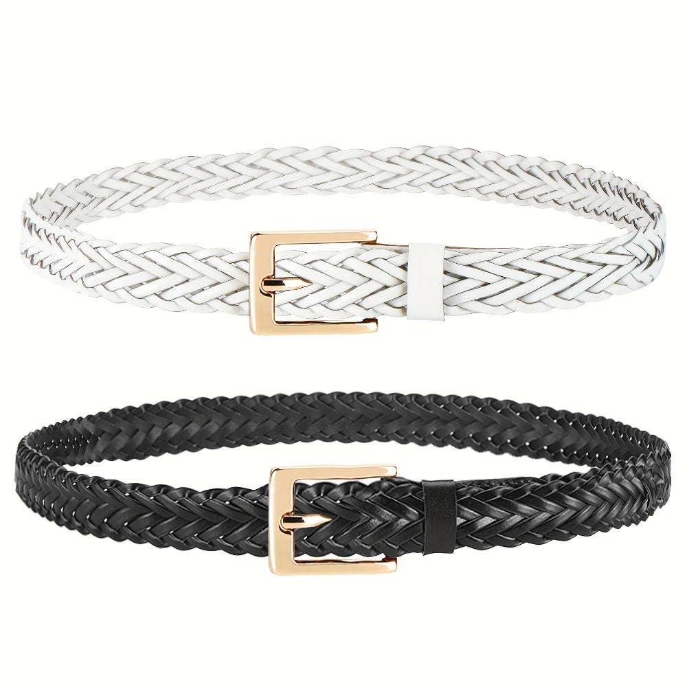 Women's Belt - Skinny Braided for 2 Pack - 3/4" Thin Woven Waist Set for Dresses Jeans - product detail view 4
