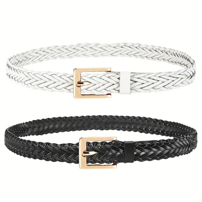 Women's Belt - Skinny Braided for 2 Pack - 3/4" Thin Woven Waist Set for Dresses Jeans - product detail view 4