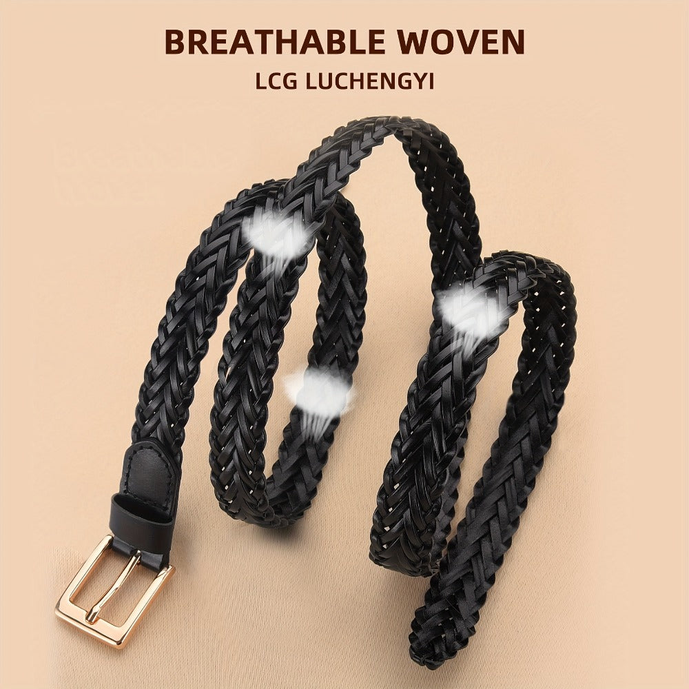 Women's Belt - Skinny Braided for 2 Pack - 3/4" Thin Woven Waist Set for Dresses Jeans - product detail view 5