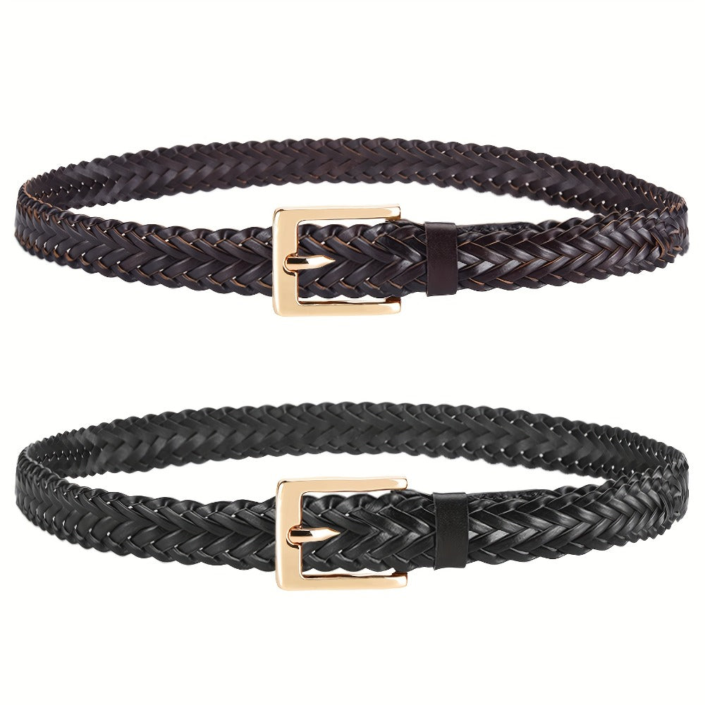 Women's Belt - Skinny Braided for 2 Pack - 3/4" Thin Woven Waist Set for Dresses Jeans - product detail view 8