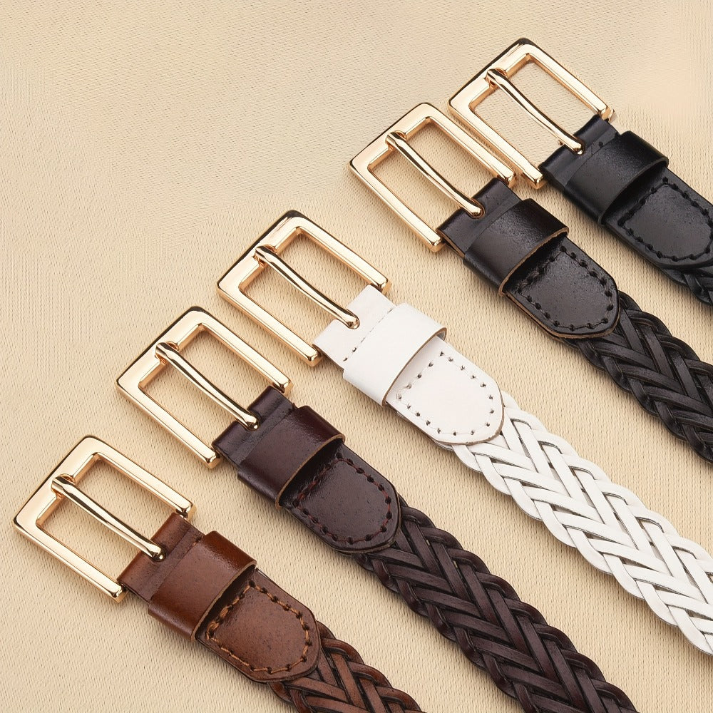 Women's Belt - Skinny Braided for 2 Pack - 3/4" Thin Woven Waist Set for Dresses Jeans - product detail view 10