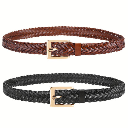 Women's Belt - Skinny Braided for 2 Pack - 3/4" Thin Woven Waist Set for Dresses Jeans - product detail view 11