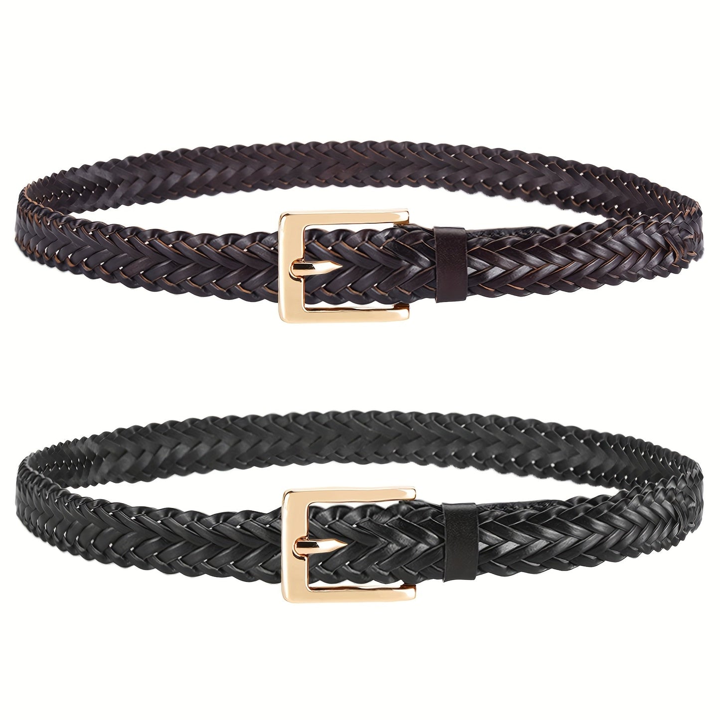 Women's Belt - Skinny Braided for 2 Pack - 3/4" Thin Woven Waist Set for Dresses Jeans - product detail view 13