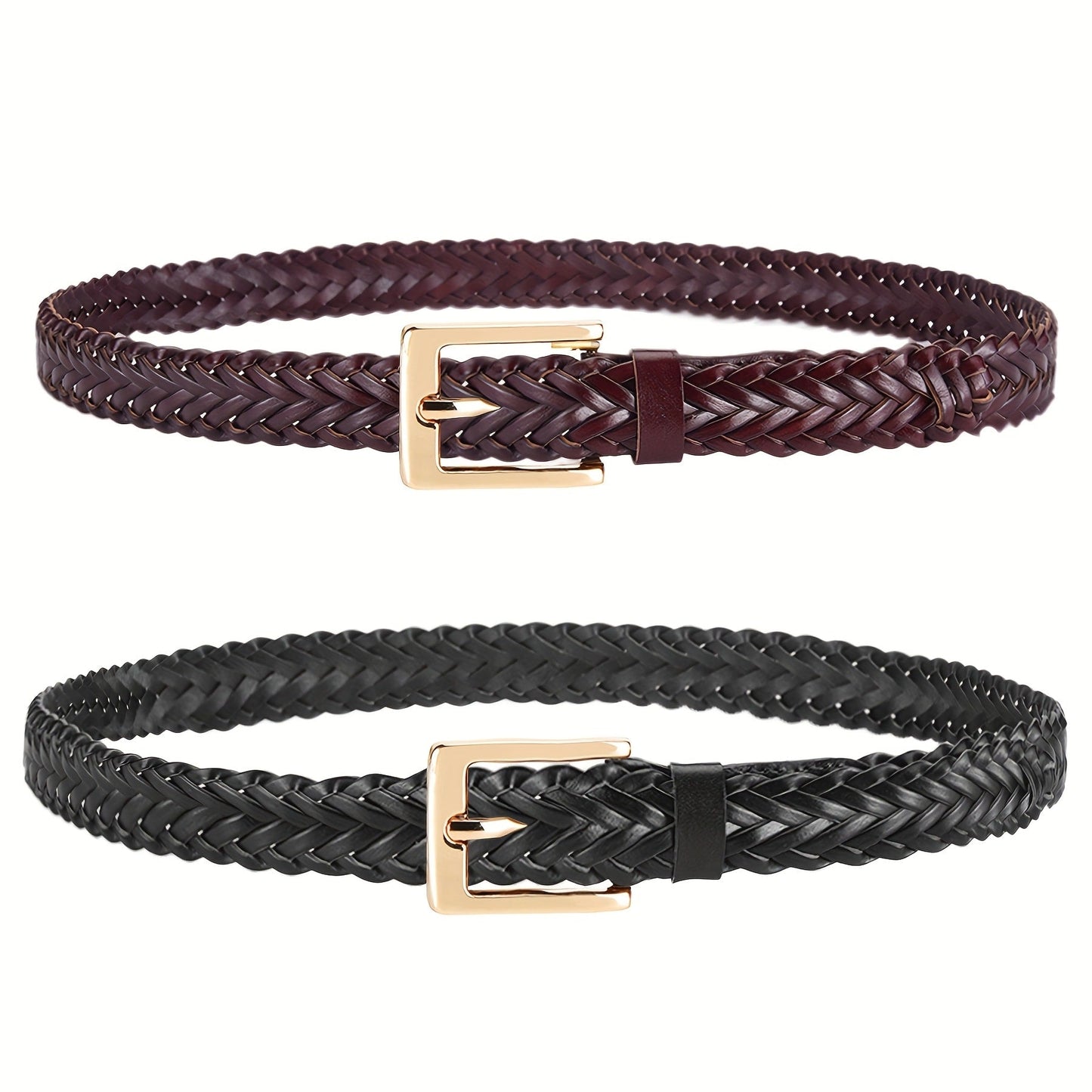 Women's Belt - Skinny Braided for 2 Pack - 3/4" Thin Woven Waist Set for Dresses Jeans - product detail view 14