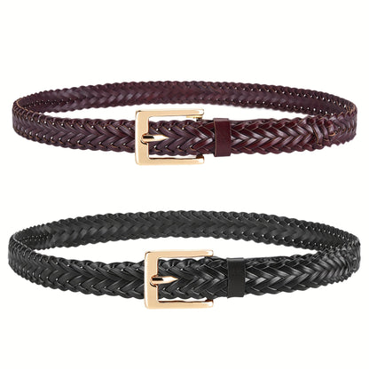 Women's Belt - Skinny Braided for 2 Pack - 3/4" Thin Woven Waist Set for Dresses Jeans - product detail view 15