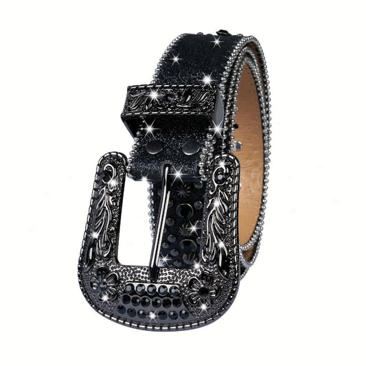 Men's Belt - Skull for Women Bling - Western Cowgirl Cowboy Black Rhinestone Skull - main product view