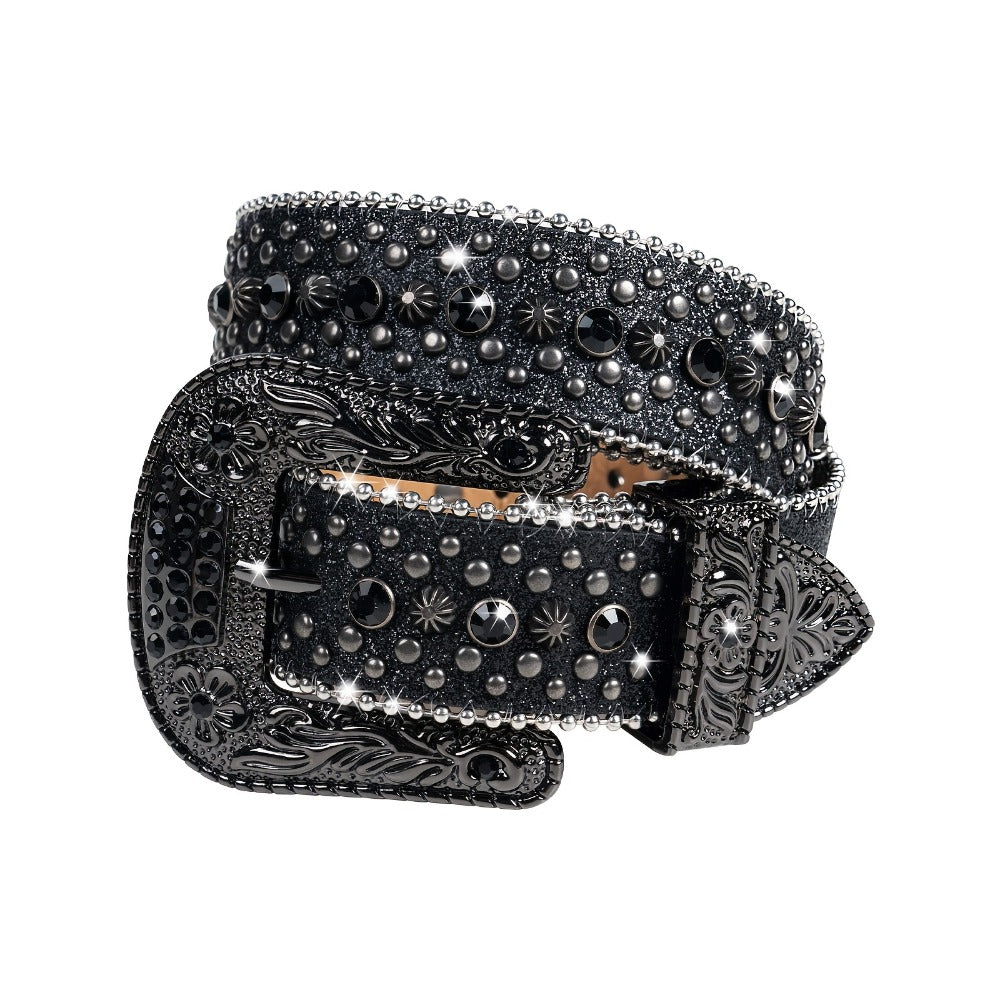 Men's Belt - Skull for Women Bling - Western Cowgirl Cowboy Black Rhinestone Skull - product detail view 2