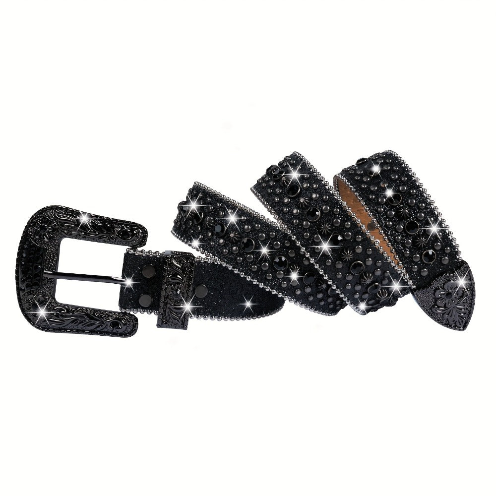 Men's Belt - Skull for Women Bling - Western Cowgirl Cowboy Black Rhinestone Skull - product detail view 3